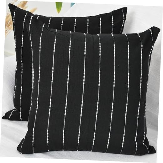 and White Pillow Covers 18x18 Modern Style Cotton 18" x 18" (Pack of 2) Black