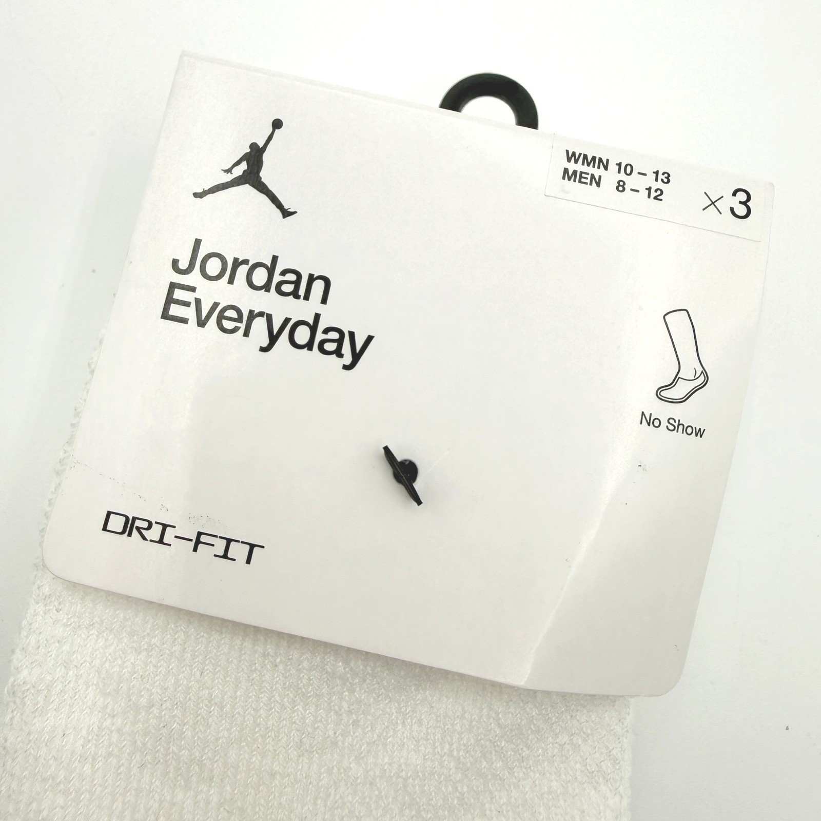 Jordan Everyday No Show Socks 3 Pairs Mens 8-12 White Black Dri-Fit DX9656-100
