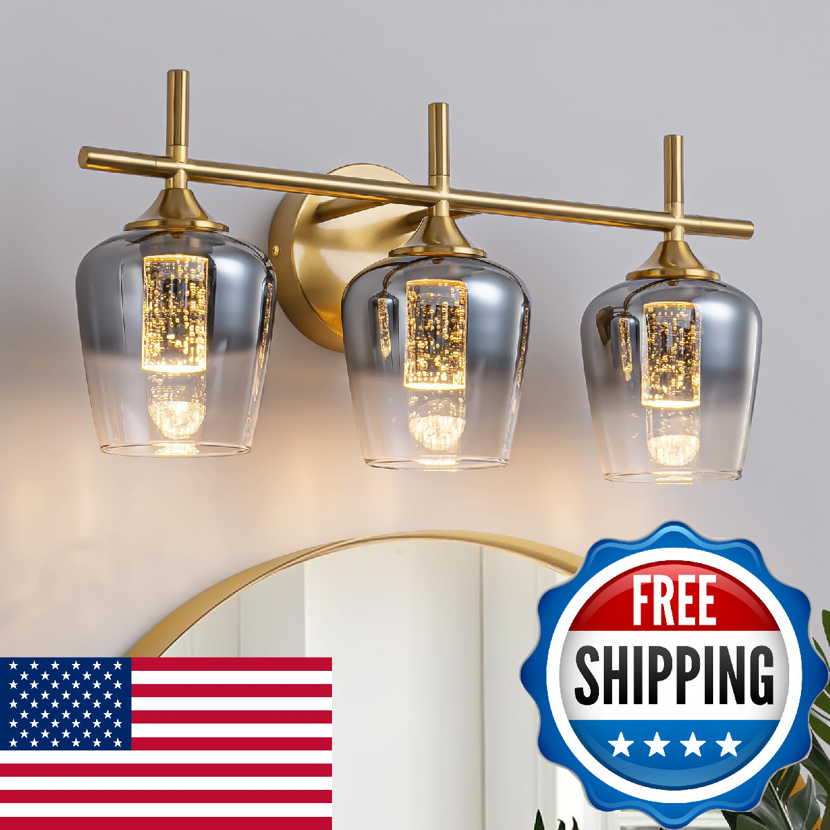 foucasal 3-Light LED Bathroom Vanity Light Fixtures, 2700K–4500K Color Temperatu