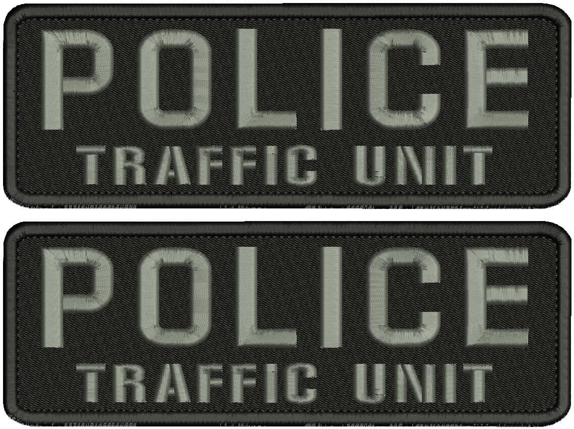 POLICE  TRAFFIC UNIT 2 EMBROIDERY PATCH 3X9'' HOOK ON BACK Gray ON BLACK