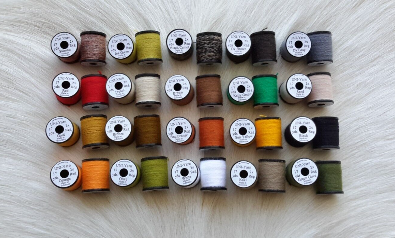 Fly Tying Thread. Uni- Yarn (20 Spool Combo) 17 yard spools, .