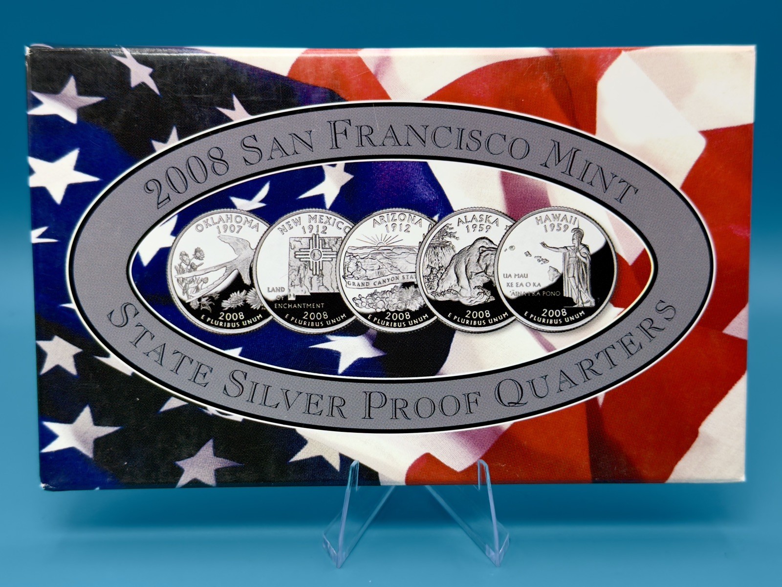 2008-S Statehood Quarter SILVER 5 Coin Proof Set In Original Mint Holder *