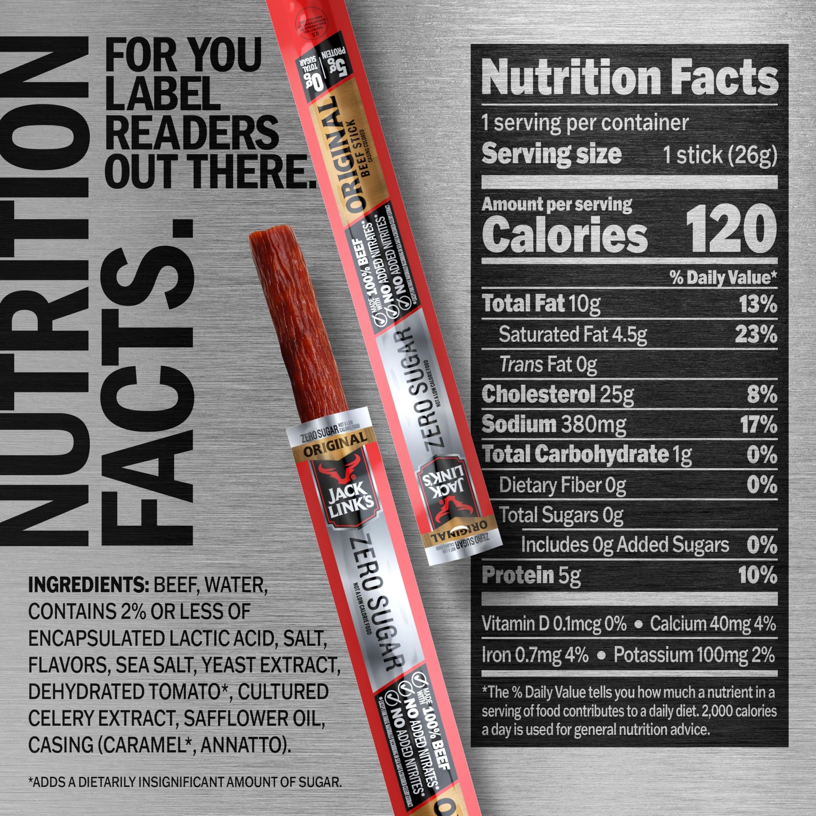 Jack Link's Original Zero Sugar Beef Sticks 20 Pack 0.92 oz Meat Sticks Rea...