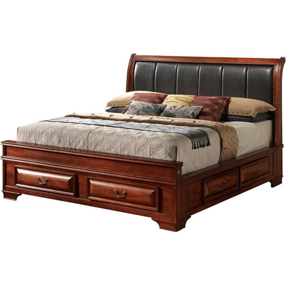 Glory Furniture LaVita Full Storage Bed w/Faux Leather Headboard in Oak