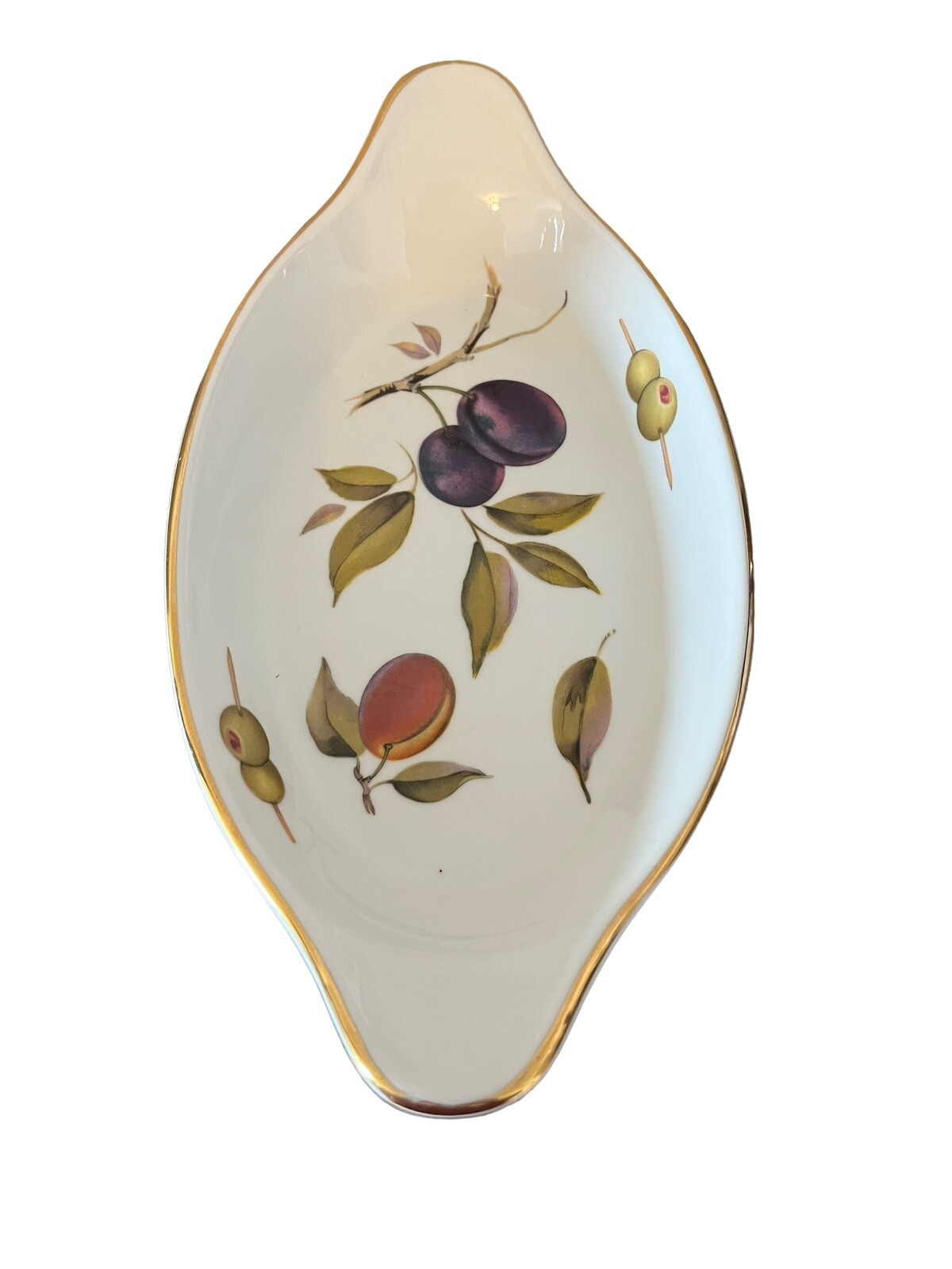 Royal Worcester England Gold Rim Fruits & Olives Shape 42 Serving Dish