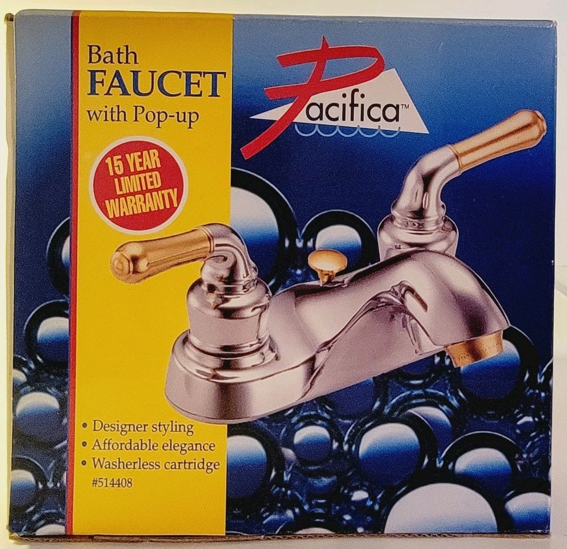 Pacifica Bath Faucet With Pop-up #514408 Polished Chrome/Brass Finish
