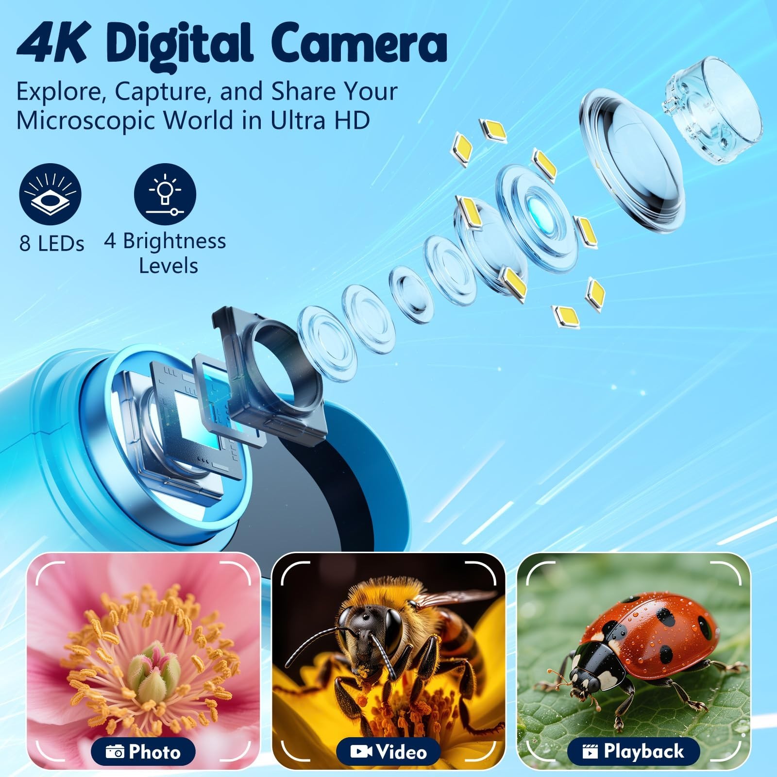 1000X Handheld Microscope for Kids, 4K 2.4" Screen Digital Kids Microscopes w...
