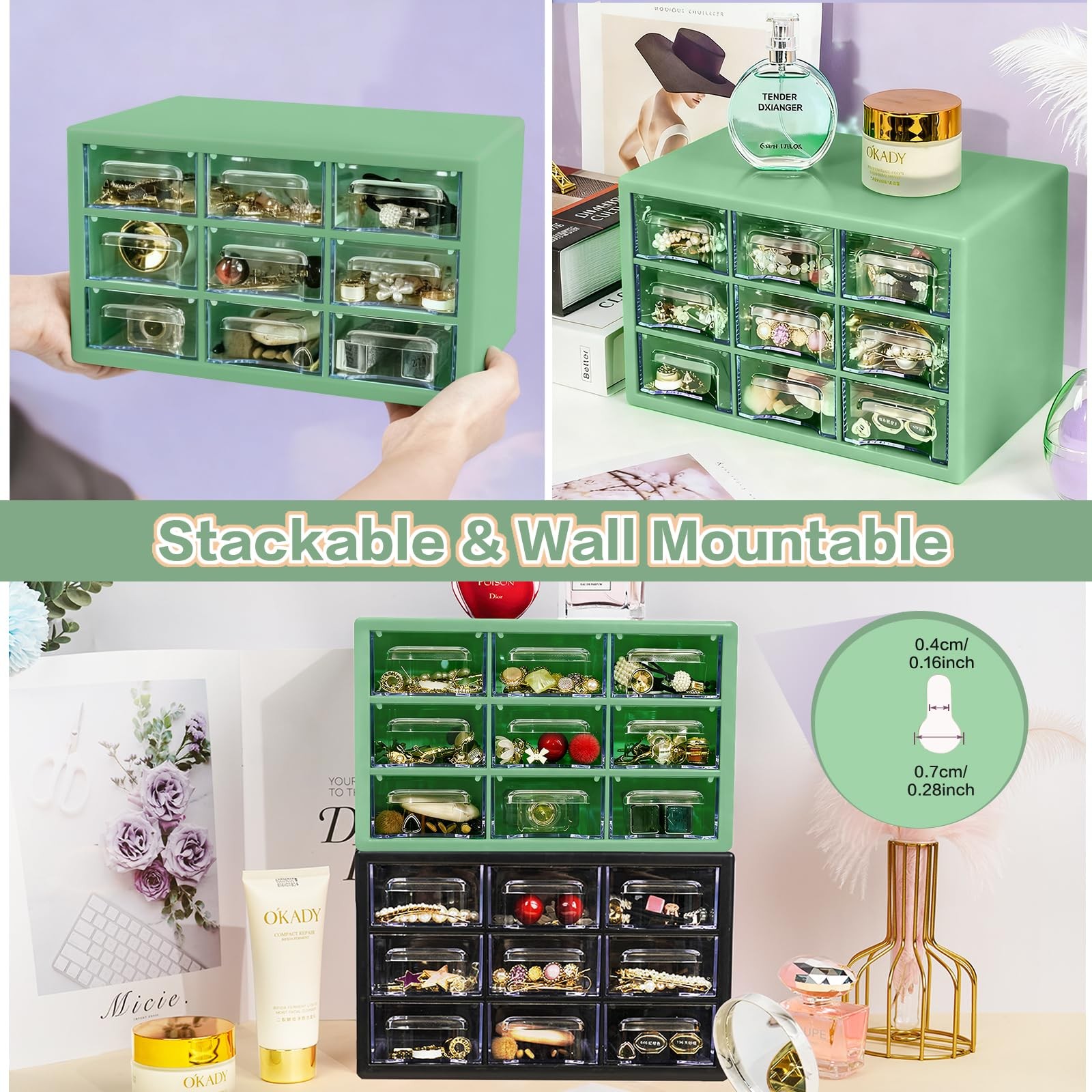 Desk Storage Organizer with 9 Drawers, Stackable Desktop Craft Drawer Cabinet...