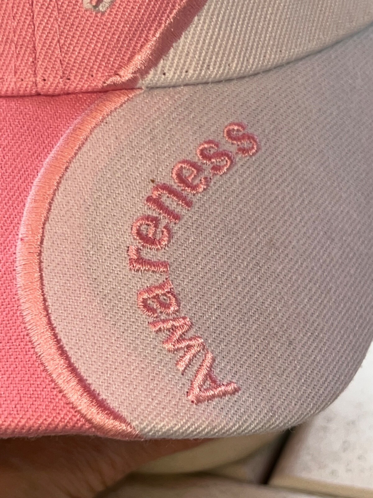 Breast Cancer Awareness Logo on Pink White Hat Cap Hook Loop VGC