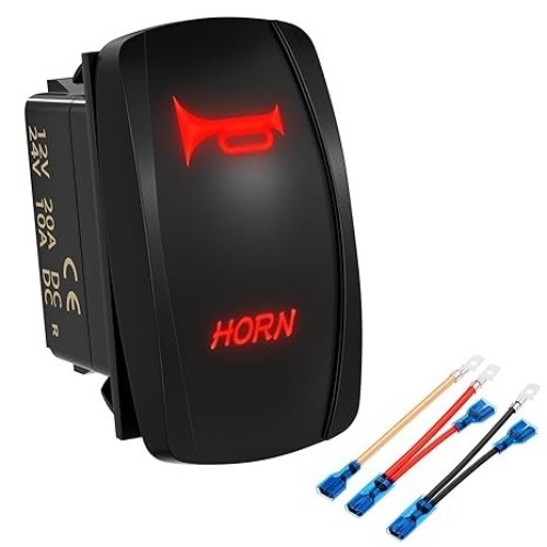Momentary Rocker Switch 12V 20A Marine Horn Button Switch Waterproo Color: Red
