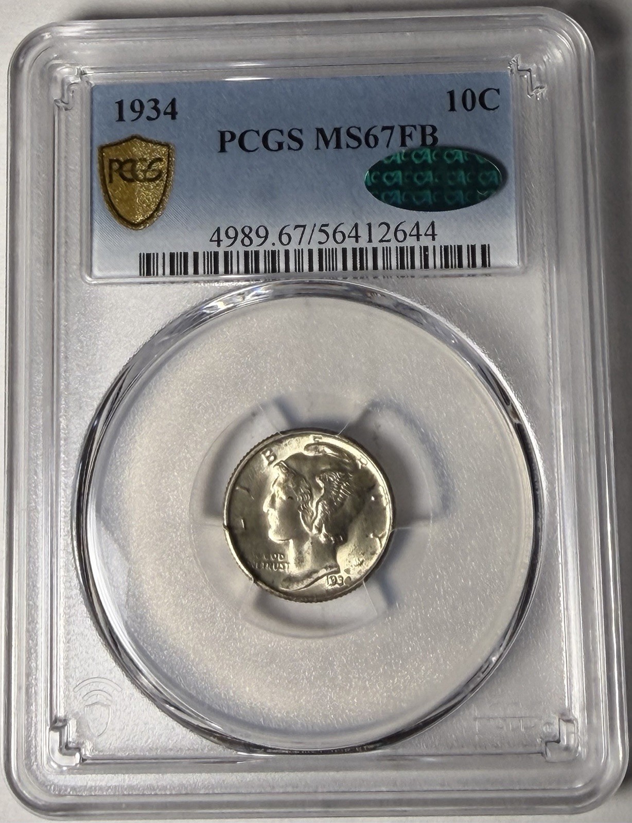 1934 PCGS MS67 FB CAC Mercury Dime
