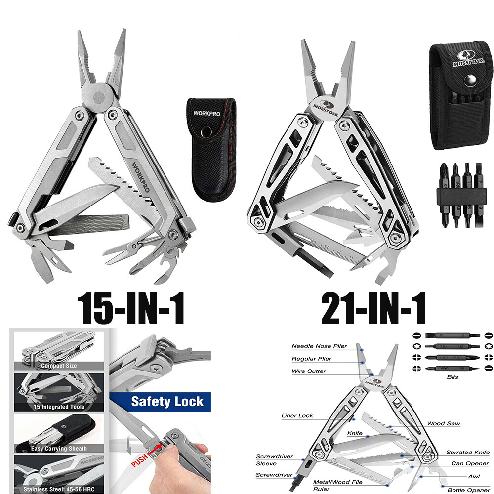Multitool 15-In-1/21-in-1 Stainless Steel Multi Tool Pocket Knife Plier Tool USA