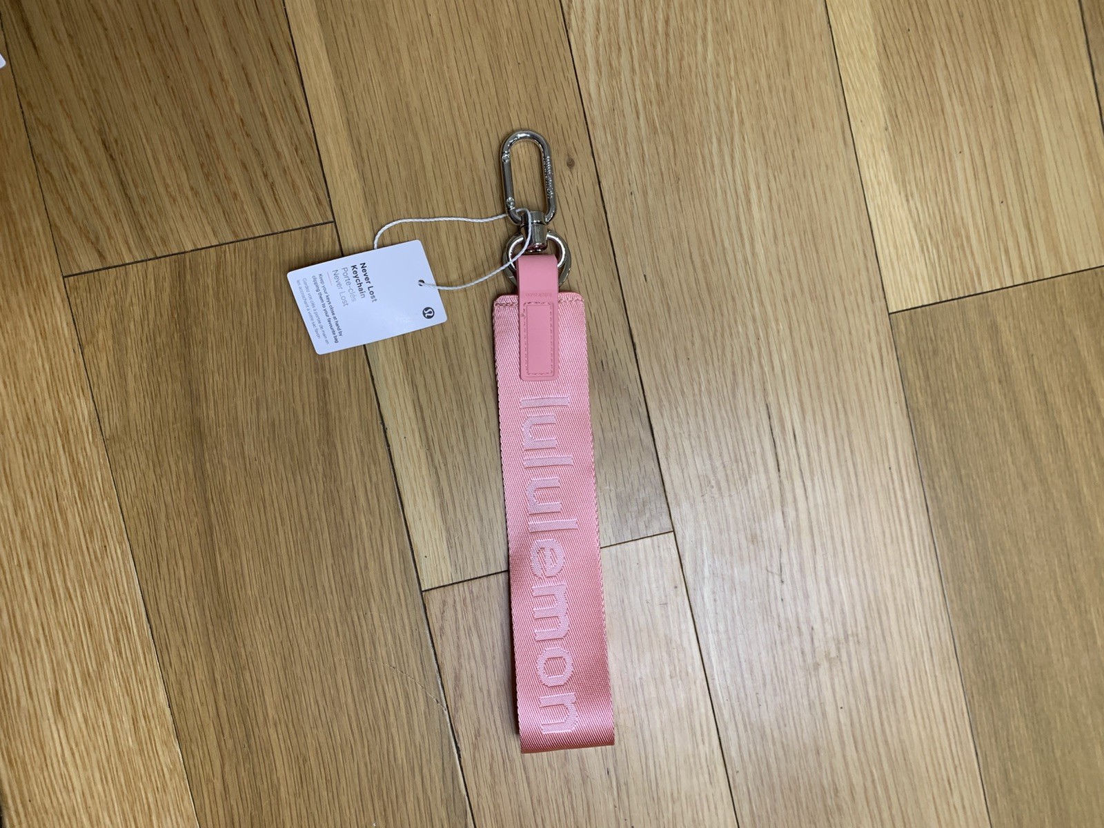 Lululemon Never Lost Keychain key ring pink silver toned key chain lanyard NWOT