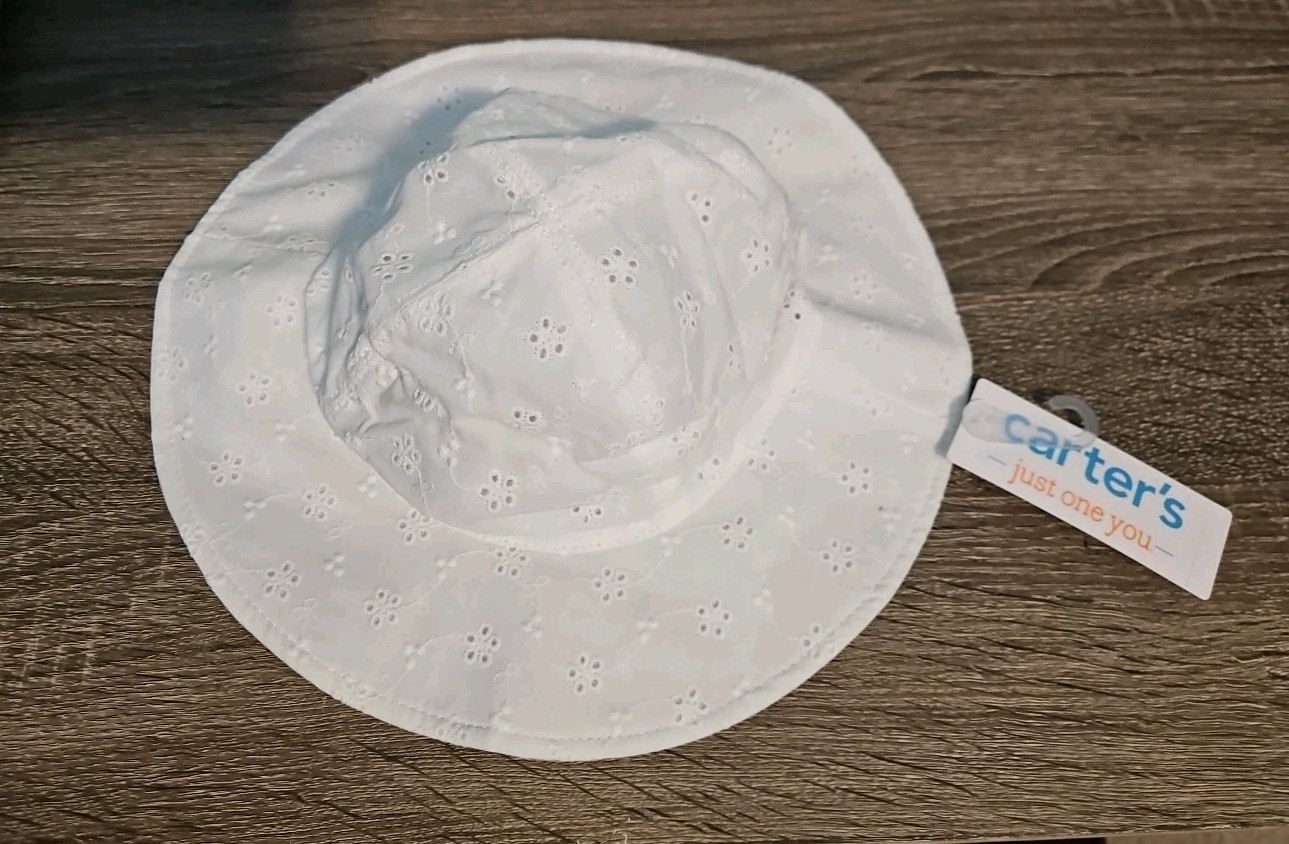 Carter's Just One You Infant Sun Hat White Eyelet 6-12 Months with Chin Strap
