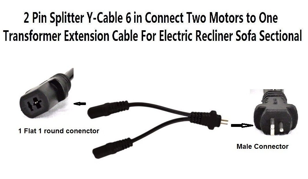 Ashely Pride lift chair 2 Pin Splitter Y-Cable Connect 2 Motors to 1 Transformer