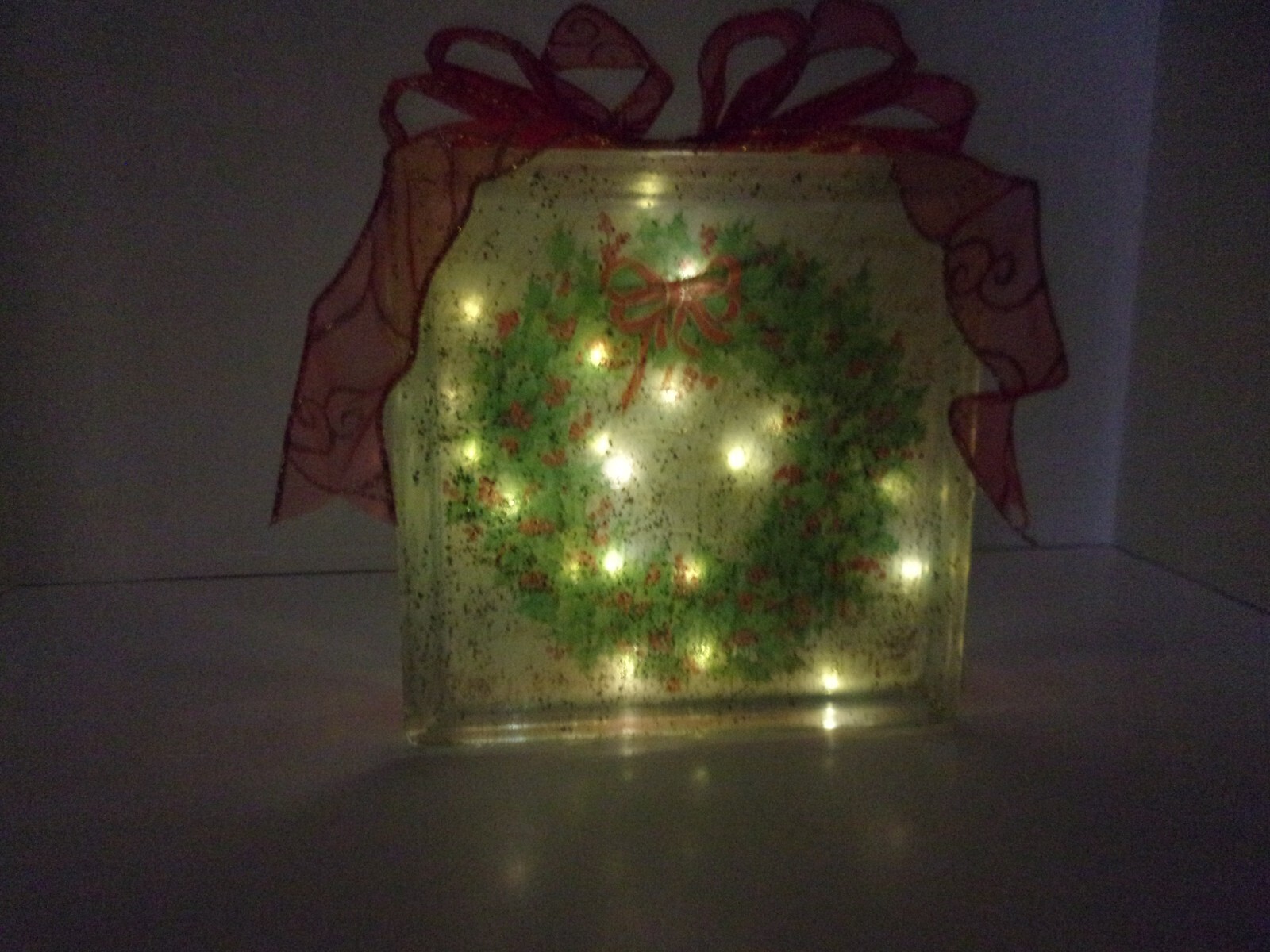 Wreath Lighted Glass Block