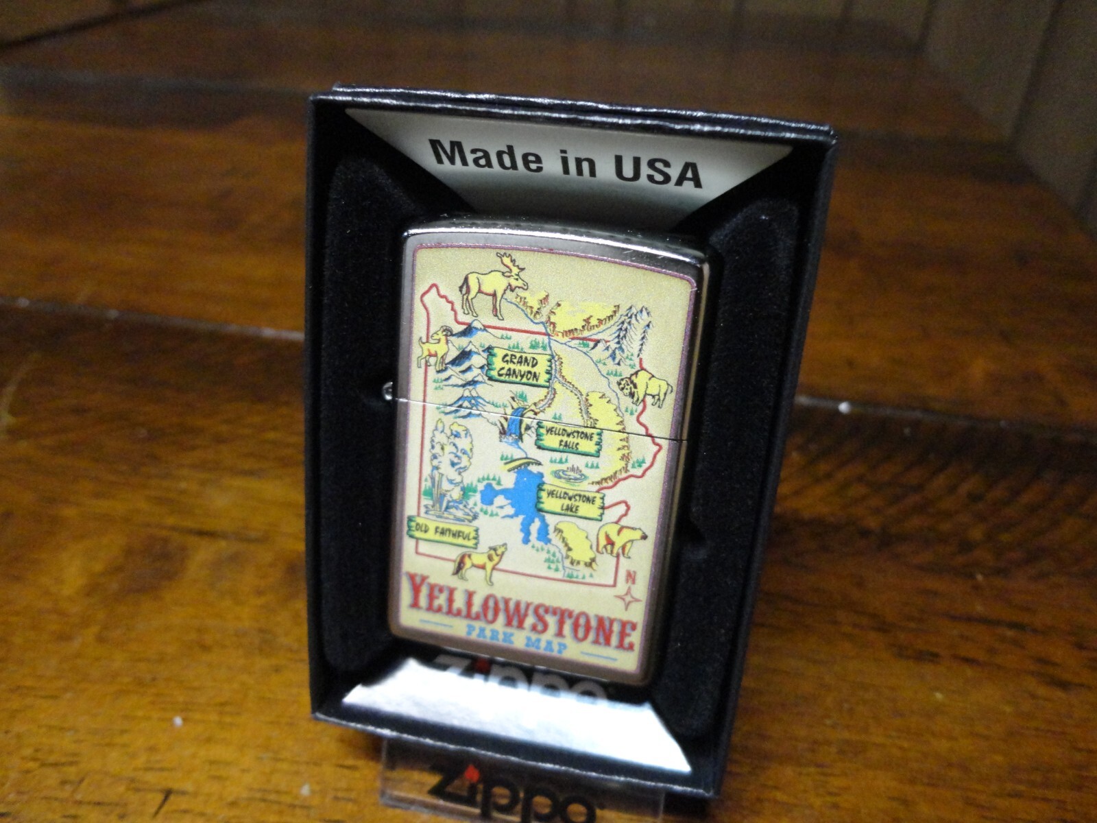 YELLOWSTONE PARK MAP ZIPPO LIGHTER MINT IN BOX
