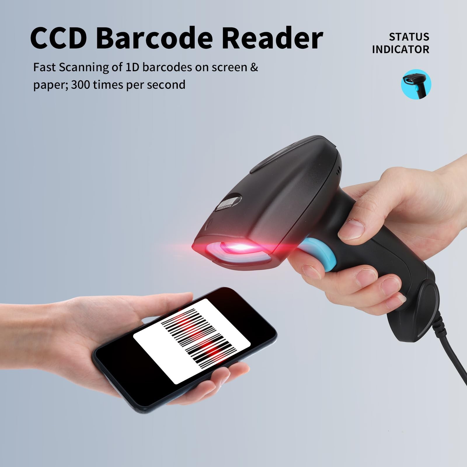 JIAN BOLAND Barcode Scanner USB 1D Wired CCD Reader Black-U1C