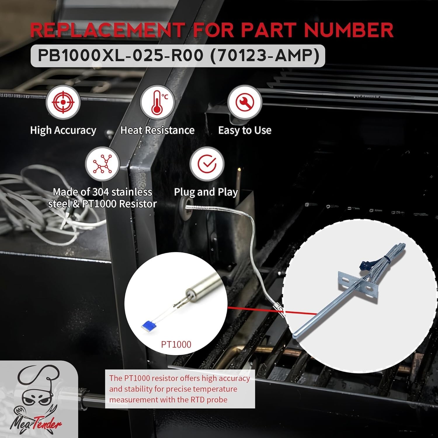 RTD Probe Sensor Replacement for Pit Boss Grill and Smoker, Internal Grill Pr...