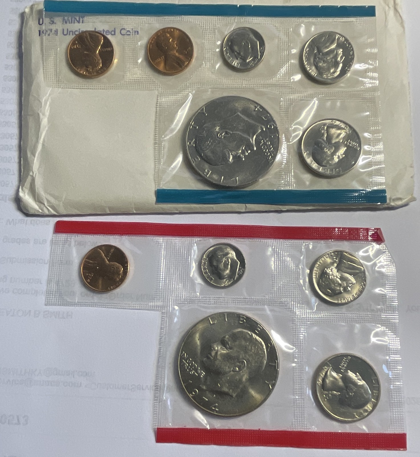 1974 P and D US Mint ANNUAL Unc 11 Coin Set and Envelope 2.32$ Face NO KENNEDY!