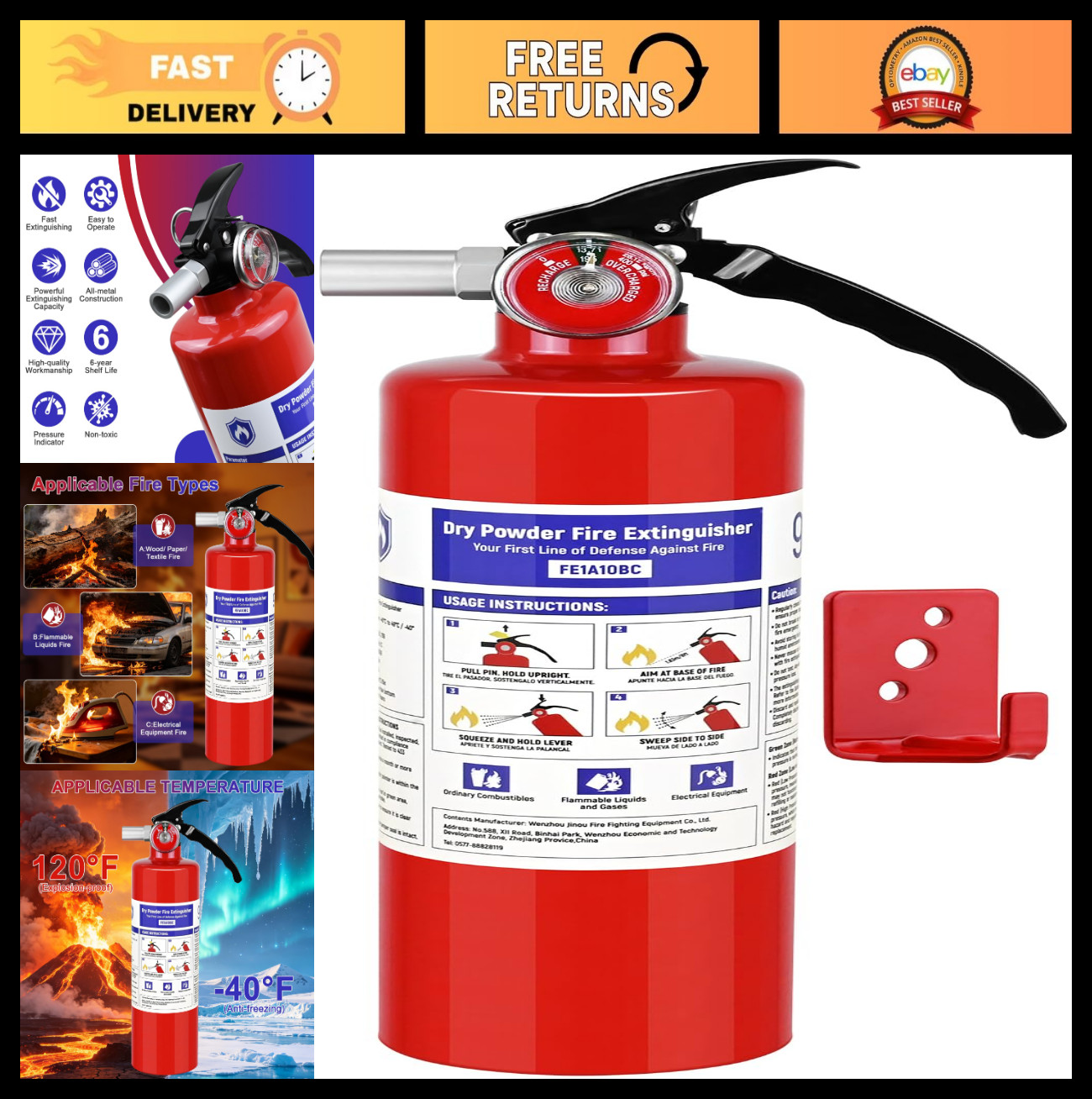 2.5 lb ABC Dry Chemical Fire Extinguisher with Mount Bracket & Quick Release Han