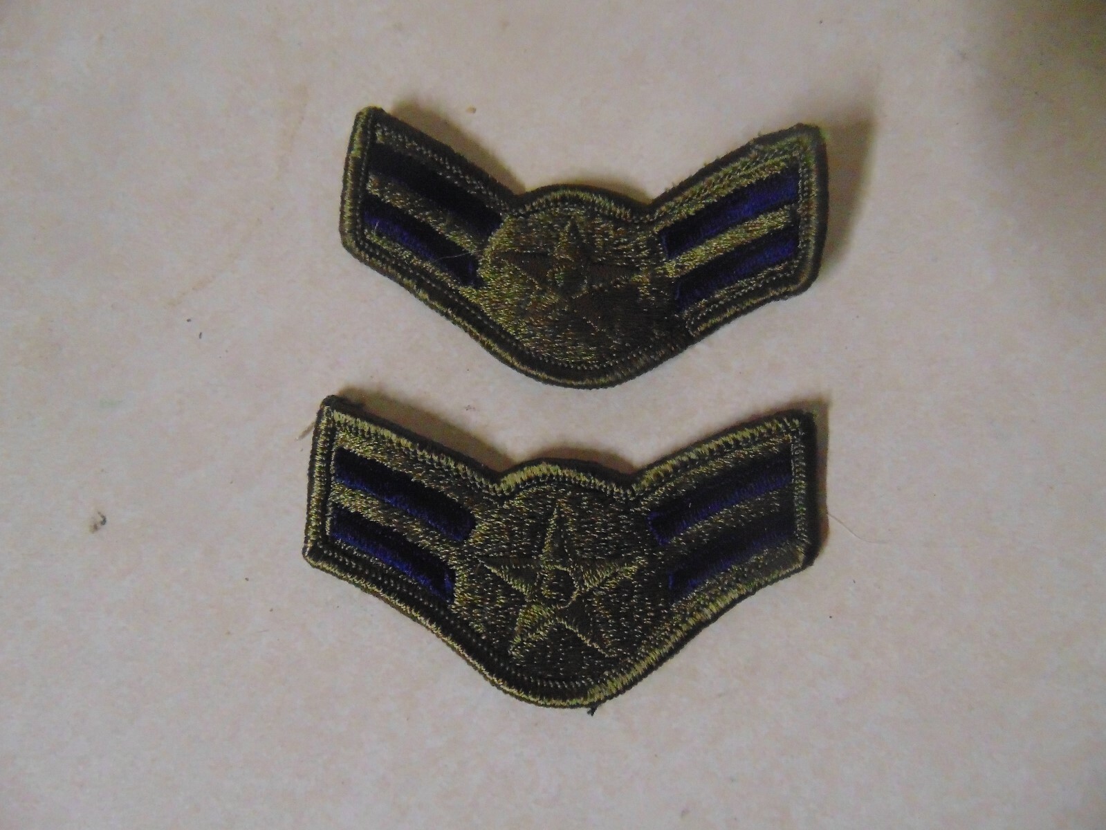 MILITARY PATCH US AIR FORCE RANK SET OF 2 GREEN BLUE  AIRMAN FIRST CLASS NEW