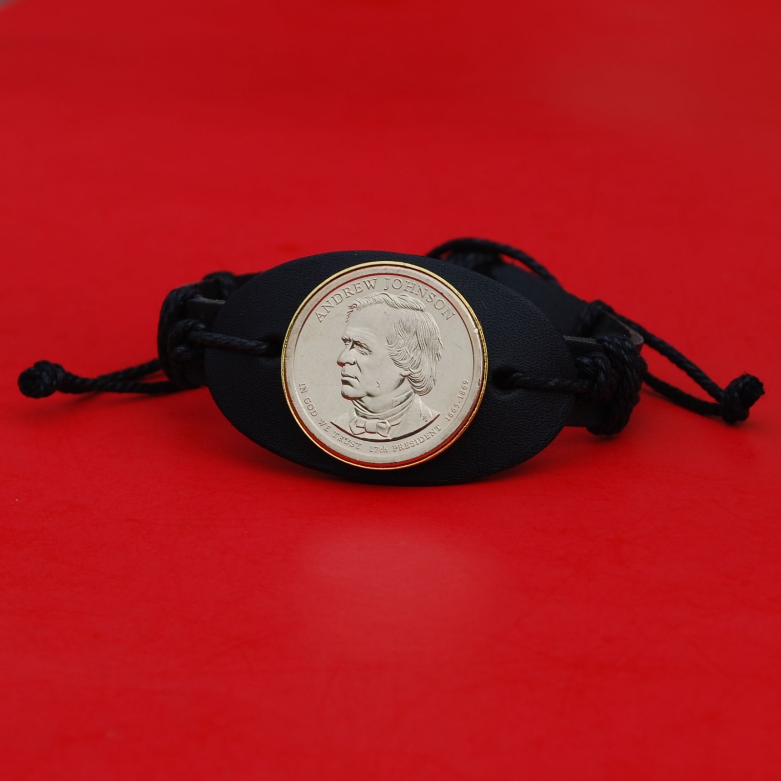 2011 Presidential Coin Genuine Leather Wristband Bracelet -  Andrew Johnson