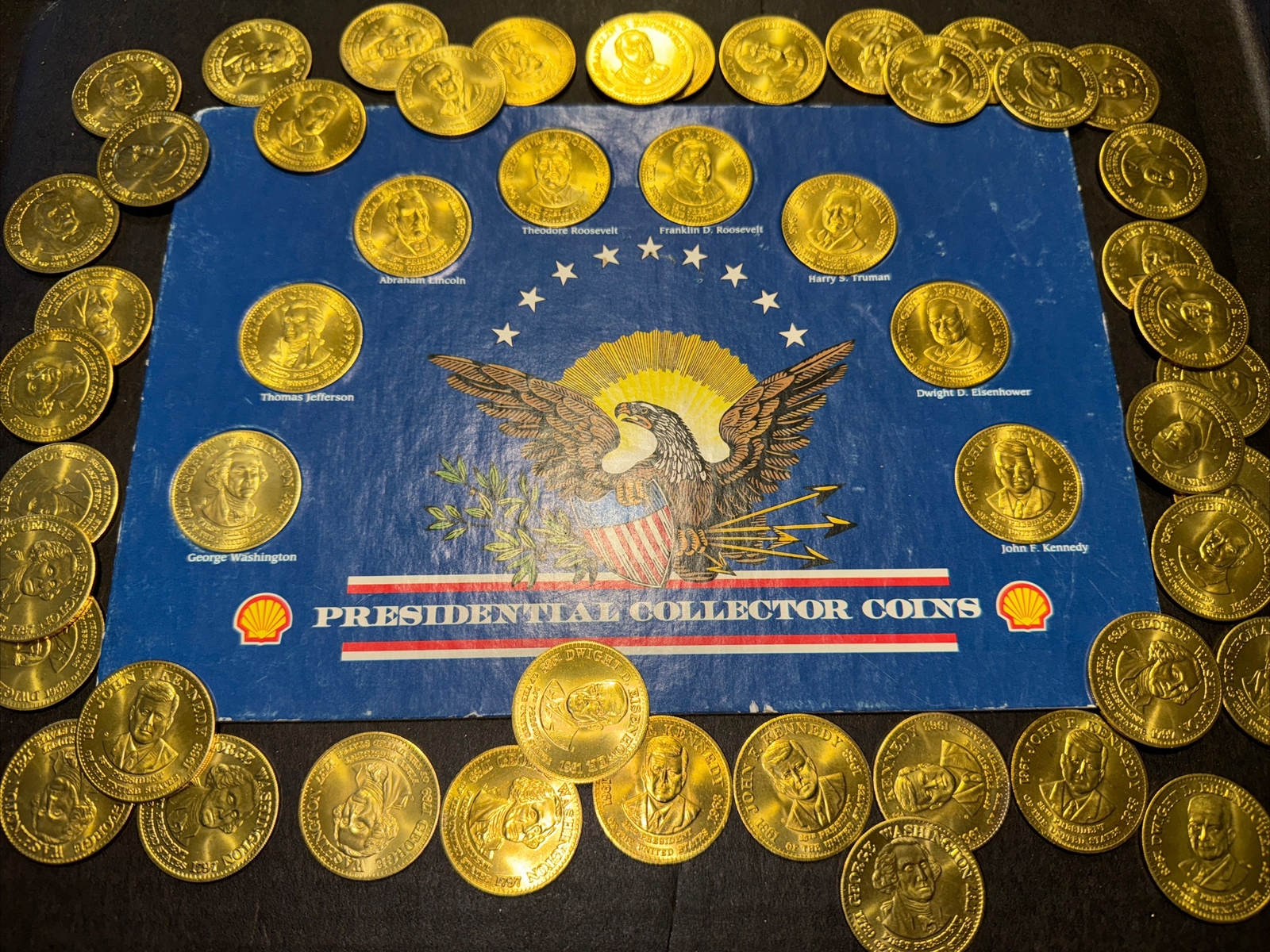 50 Pc 1992 Shell Oil USA Presidential Coins Brass Tokens Set w/ Complete Card