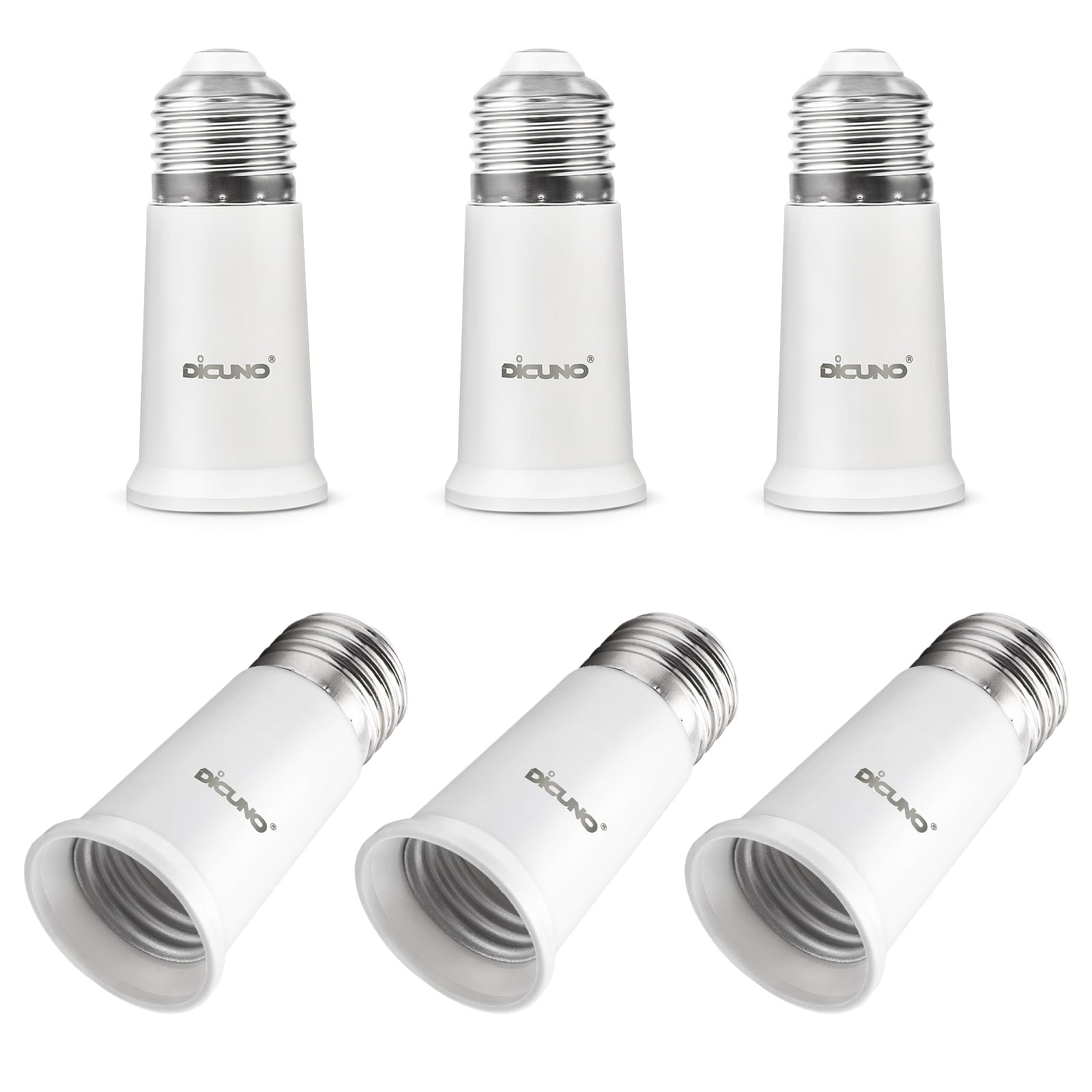DiCUNO E26 Socket Extender, Standard Medium 6 Count (Pack of 1), White