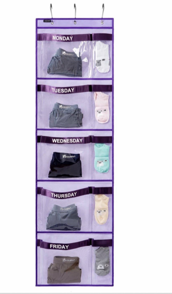 Weekly Kids Organizer Day of Week Clothing Storage Purple, Mon-Fri (P-1543)