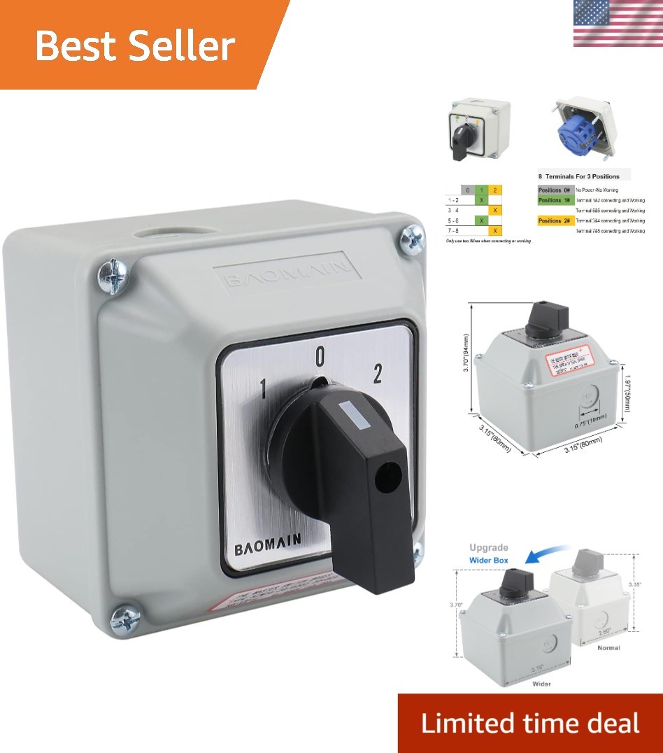Reliable 20A 8-Terminal Rotary Changeover Switch with Visual Wiring Map Included