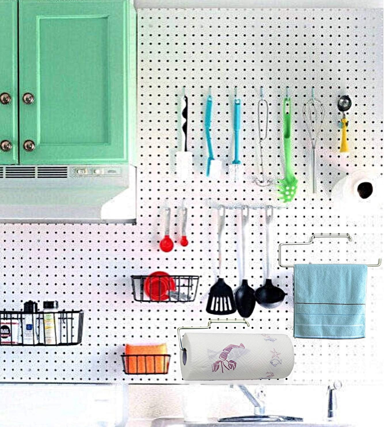 2 Pack Stainless Steel Pegboard Paper Towel Holder | Pegboard Hooks | Pegboard A