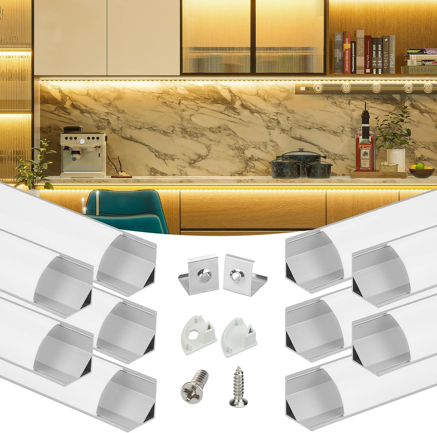 6.6FT Silver V-Shape Corner LED Channel Milky Cover V1SW WW | Silver LED