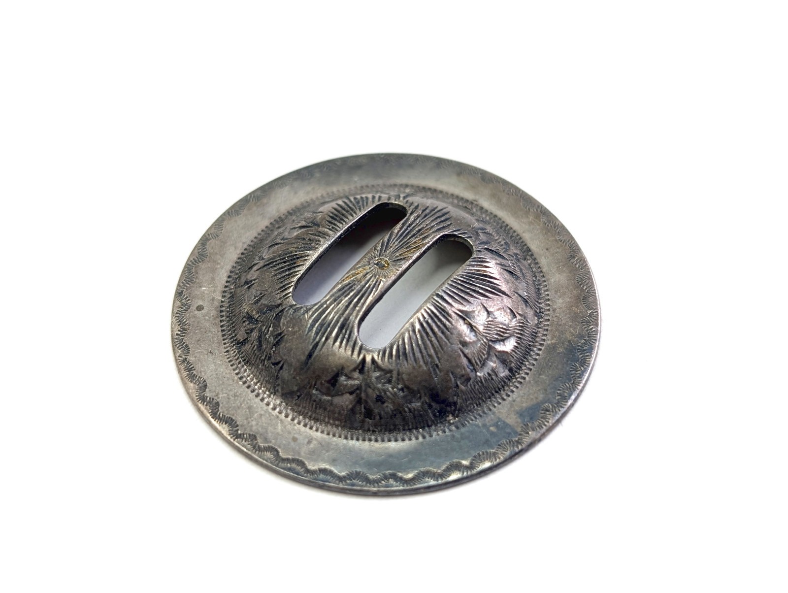 Antique Sterling Silver Hand Engraved Western Saddle Slotted Concho