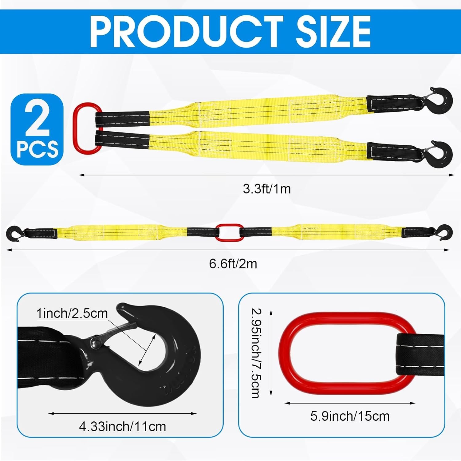 Lifting Slings Straps 2 Pack Heavy Duty Polyester Web Slings Hooks Capacity