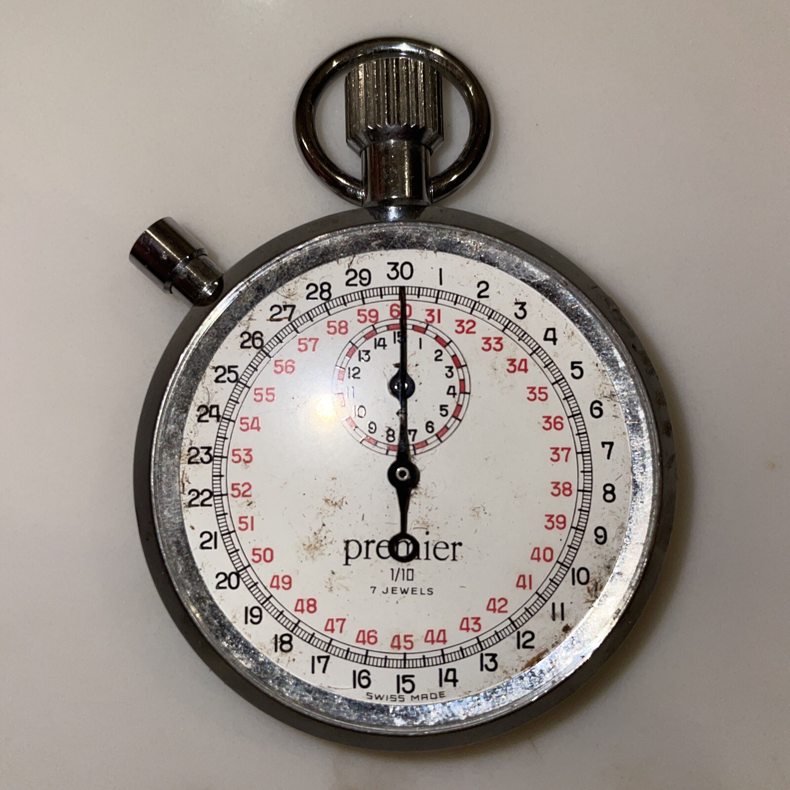 Vintage Premier 7 Jewel Chronograph Wind up Stop Watch Swiss 1/10 Sec