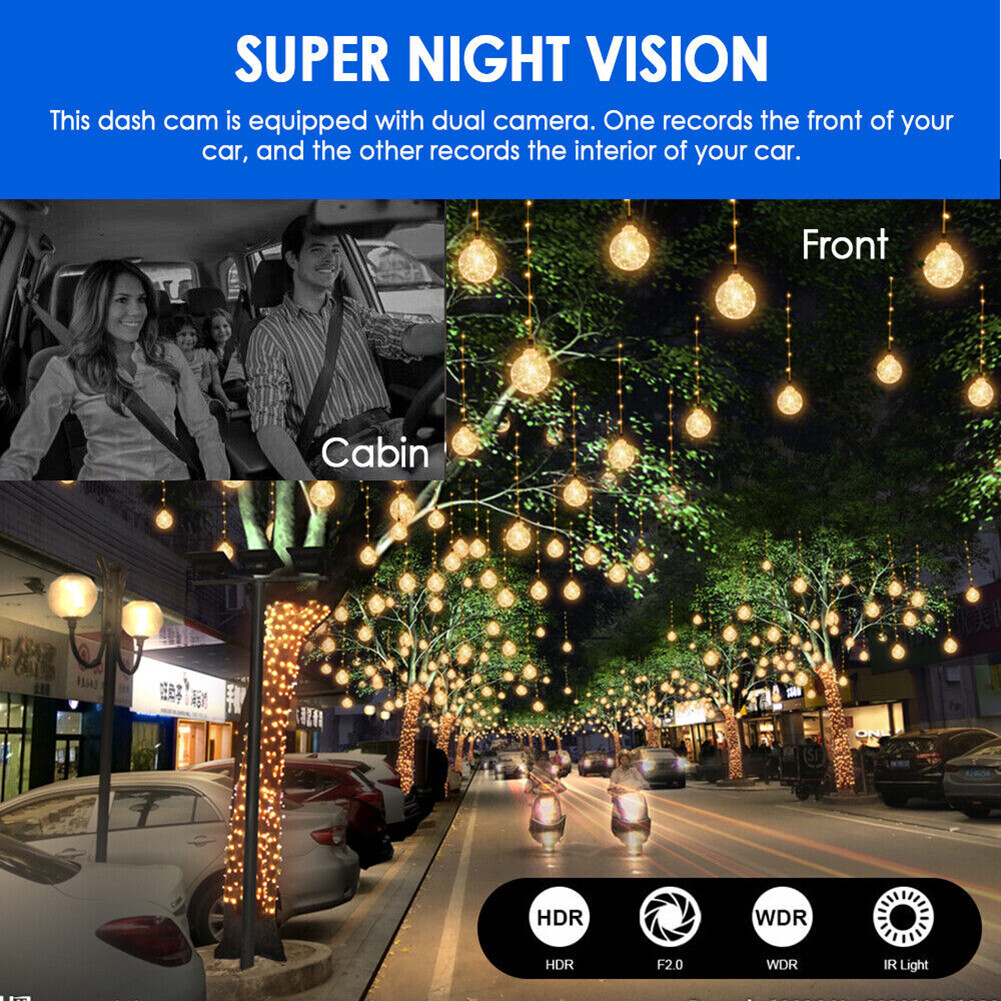 Dual Lens Car Dash Cam DVR Driving Recorder Front Inside Camera 1440P G-sensor