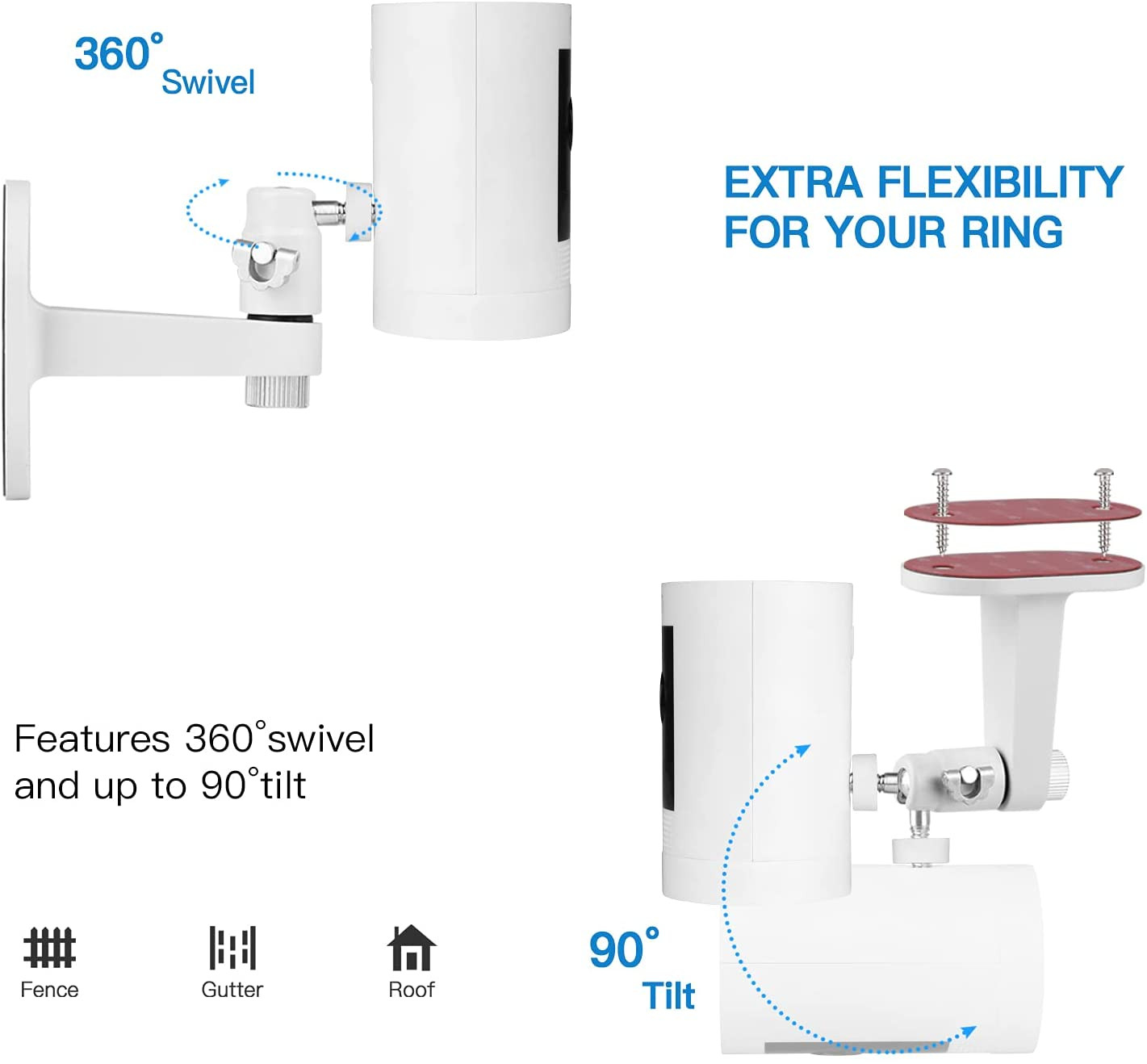 2Pack Adjustable Security Wall Mount Bracket for Ring Stick up Cam & Ring Indoor