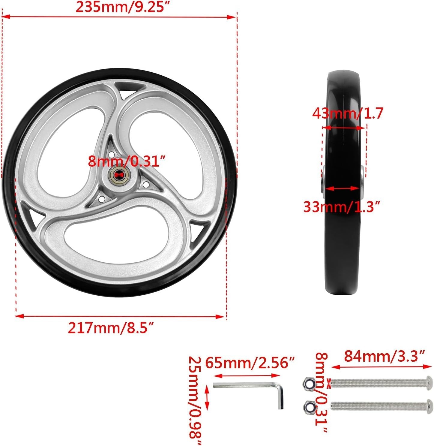 2 Pcs Wheels Replacement for Wheelchairs Solid 10 Inch Walker Wheels Replacement