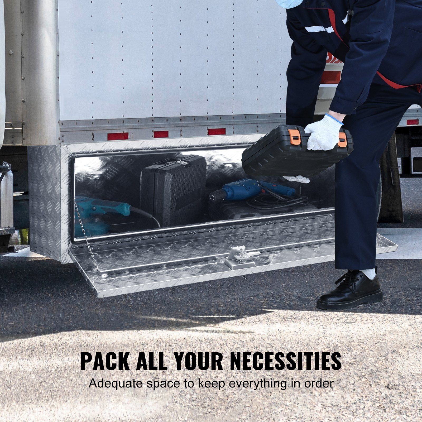Aluminum Underbody Truck Box 60x17x18in, Waterproof, Lockable, T-Handle Latch