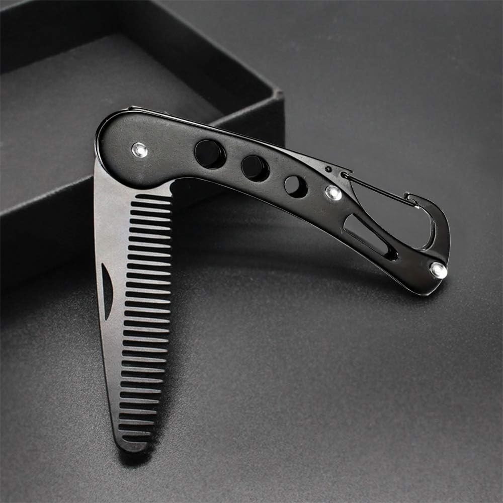 Stainless Steel Folding Beard Comb, Portable 1 Count (Pack of 1)