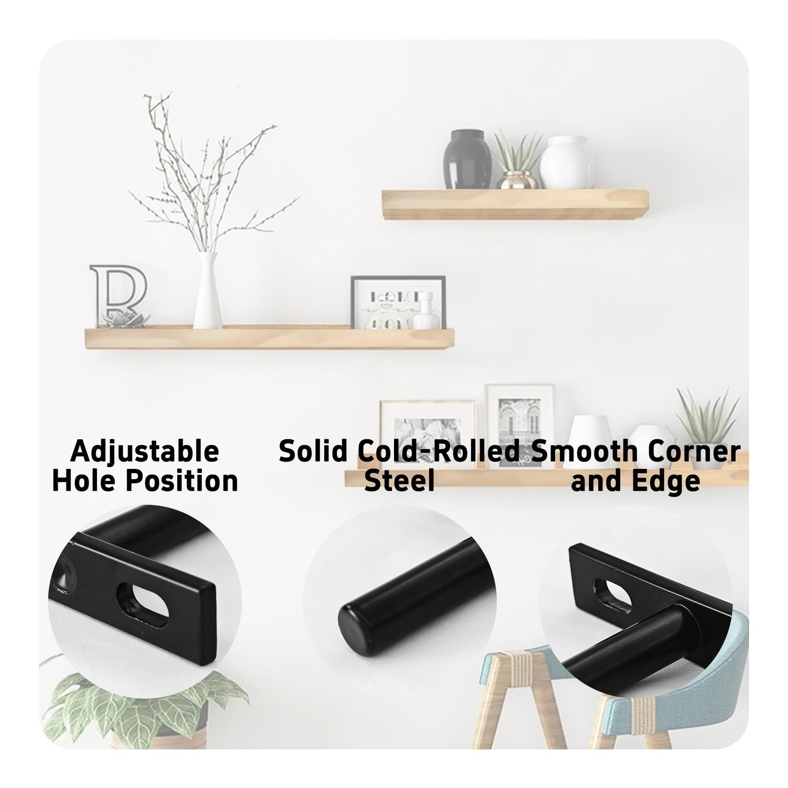 Floating Shelf Brackets 3 Inch Heavy Duty Hidden Blind Support Black 4 PCS