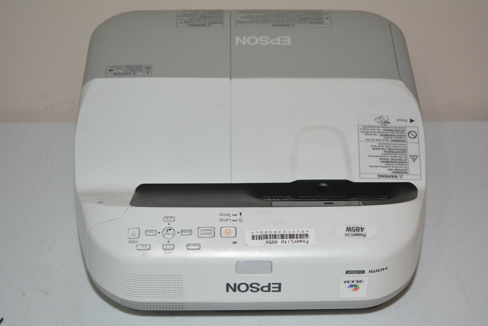 ^ Epson PowerLite 485W H602A Projector 3100 Lumens HDMI 2910 Lamp Hours #N326