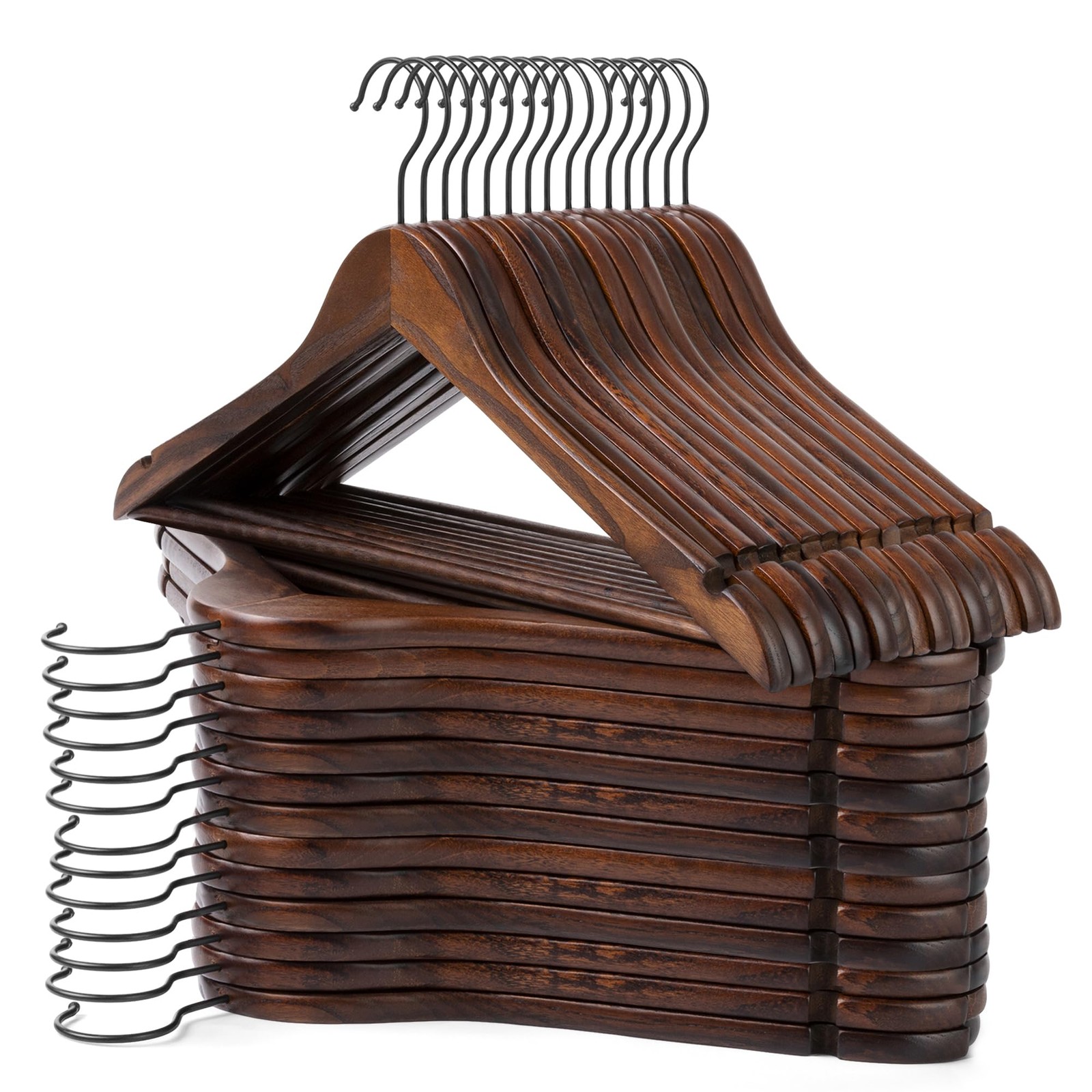 Wooden Hangers 30 Pack, Retro Wood Suit Hangers with Non Slip Shoulder Groove...