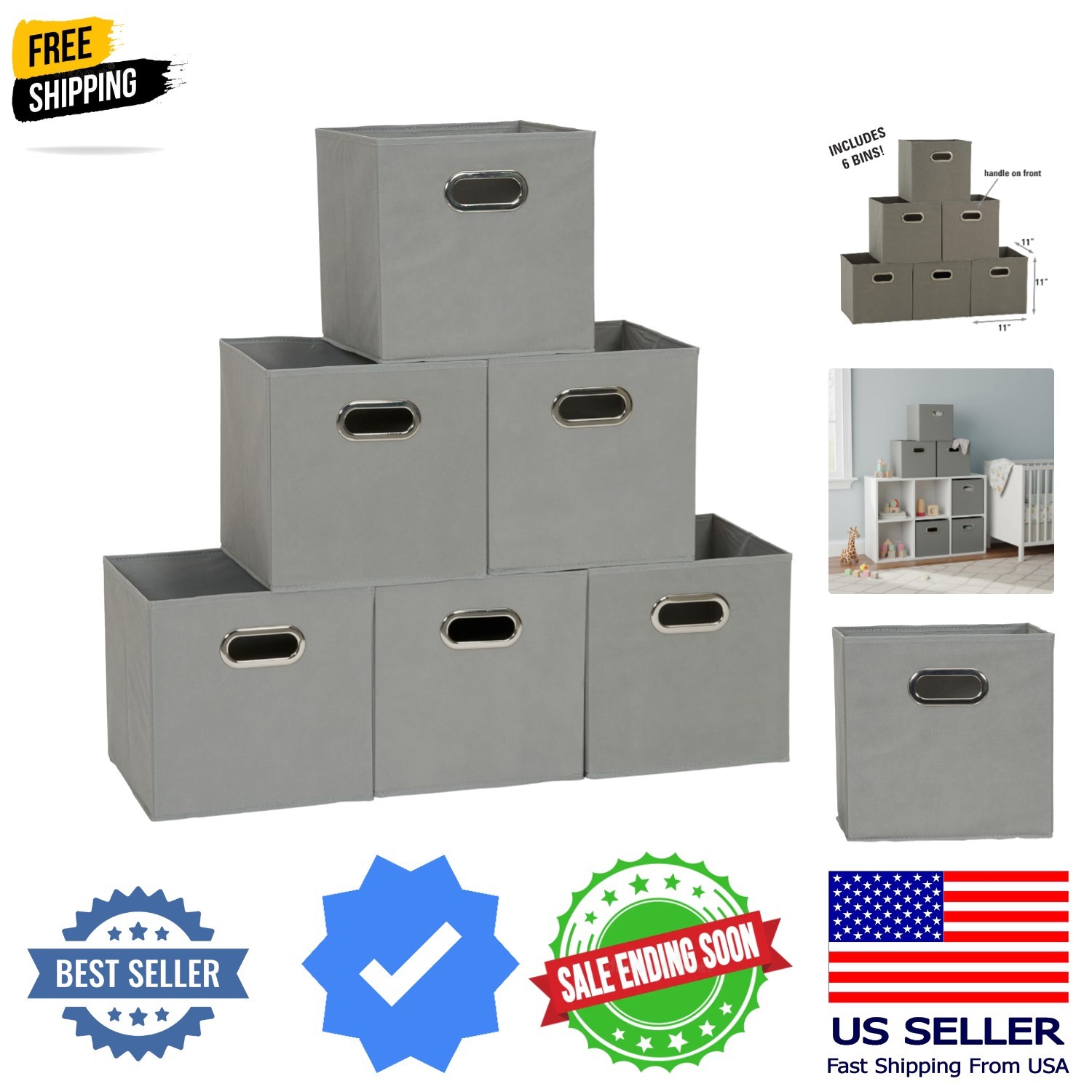Fabric Storage Bins in Strong Poly‑Woven Fabric, Sturdy Chipboard Sides, Grom...