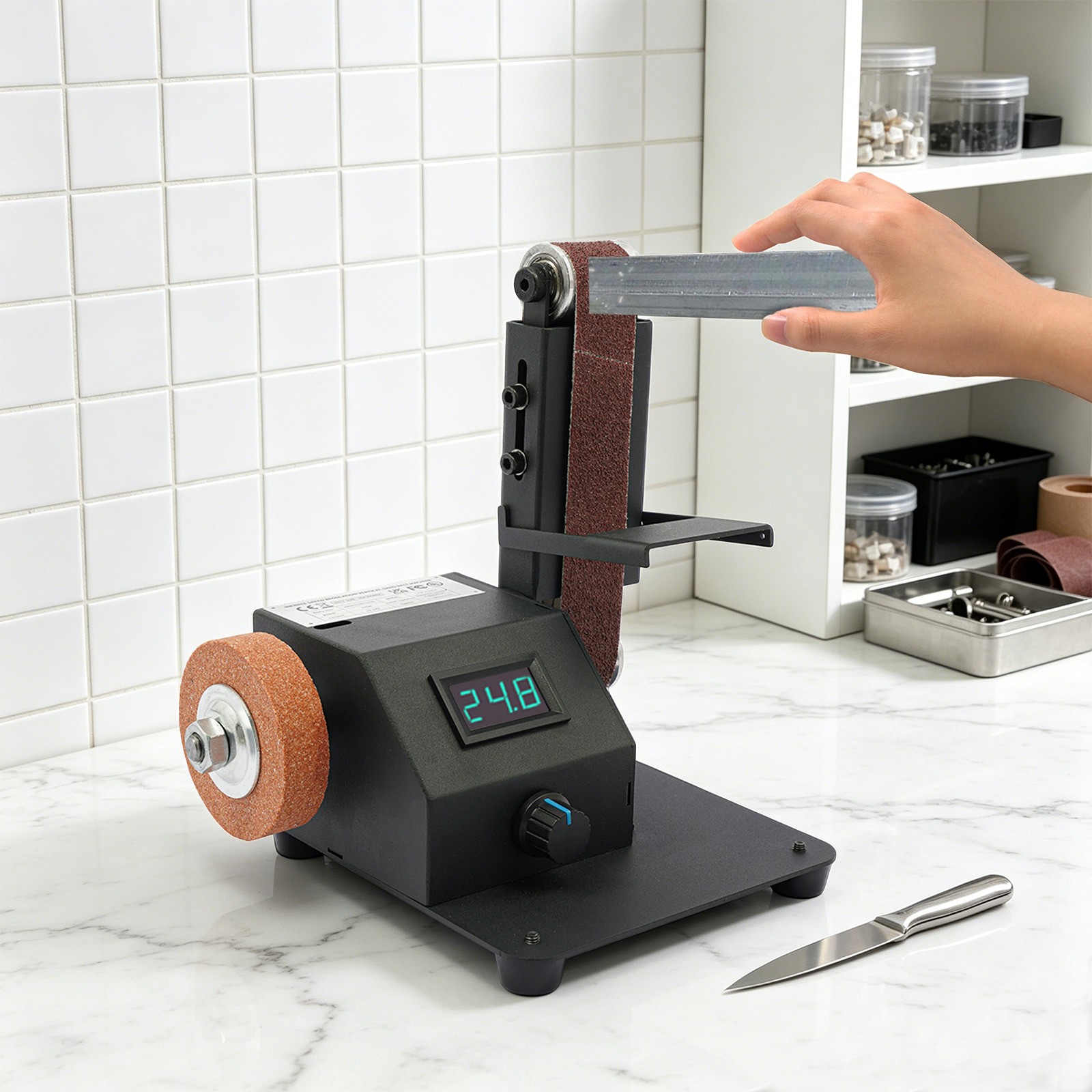 Belt Sander Bench Grinder Knife Sharpener Tool w/10 Belts Table Polishing Sander