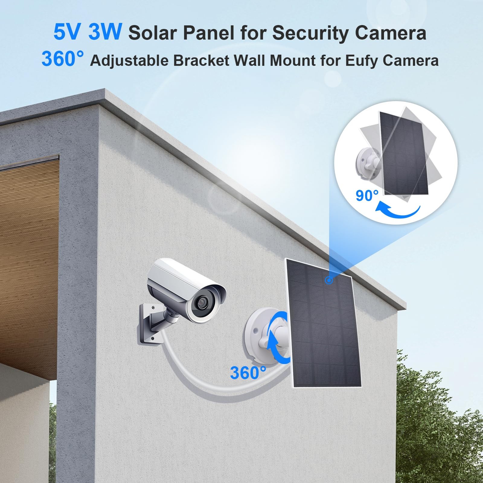 5V 3W Waterproof Solar Panel Charger for Outdoor Security Camera with DC...