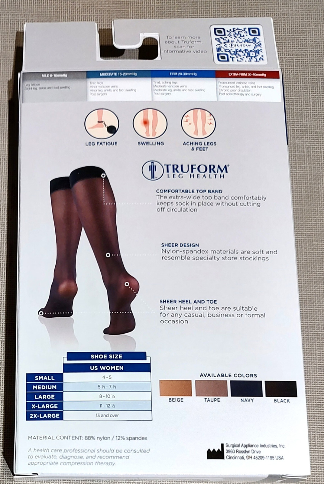 Truform Compression Ladies Sheer Knee Highs 1763BL-MF - Black- Medium 1 Pair