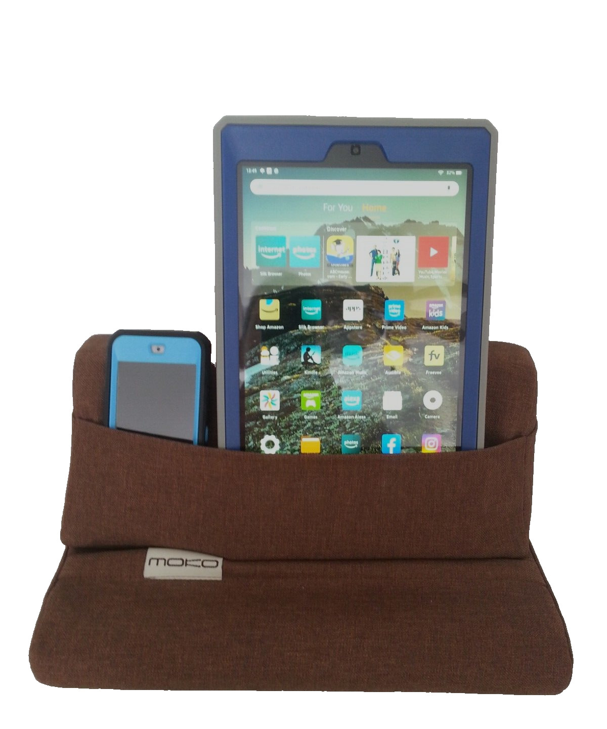 MOKO Media Pillow, Stand Holder for Tablets, Phones Etc. - Brown - New