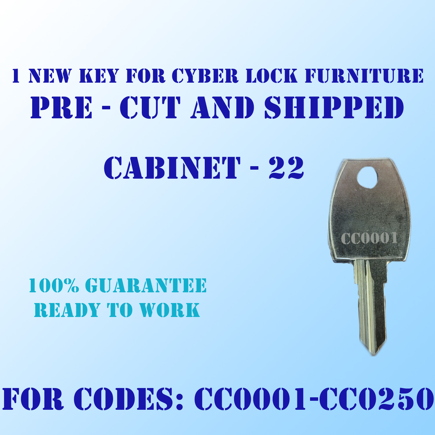 CC0001-CC0250. Replacement key for Cyber Lock furniture locks. Cut to Your Code.